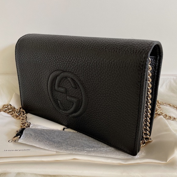 GUCCI 598211 Pebbled Calfskin Soho Wallet on Chain Crossbody Black - Picture 3 of 11